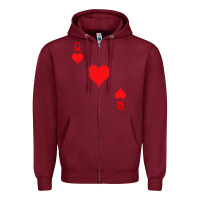 Burgundy Queen Of Hearts  Playing Card   Halloween Costume Zipper Hoodie - longCreatives