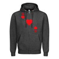 Charcoal Heather Queen Of Hearts  Playing Card   Halloween Costume Zipper Hoodie - longCreatives