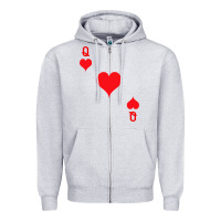 Heather Grey Queen Of Hearts  Playing Card   Halloween Costume Zipper Hoodie - longCreatives