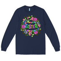 Navy Easter Day Flower Easter Long Sleeve Tee - OliviaCreatesArt