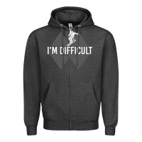 Charcoal Heather I'm Difficult Double Black Diamond Skiing Zipper Hoodie - longCreatives