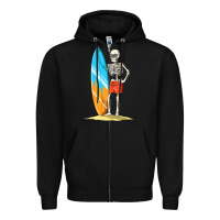 Black Surfing Skeleton Halloween Themed Surf Lovers Gift Zipper Hoodie - longCreatives