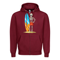 Burgundy Surfing Skeleton Halloween Themed Surf Lovers Gift Zipper Hoodie - longCreatives