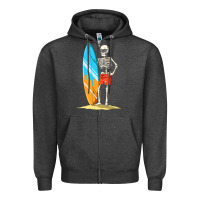 Charcoal Heather Surfing Skeleton Halloween Themed Surf Lovers Gift Zipper Hoodie - longCreatives