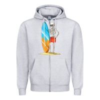 Heather Grey Surfing Skeleton Halloween Themed Surf Lovers Gift Zipper Hoodie - longCreatives