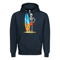 Navy Surfing Skeleton Halloween Themed Surf Lovers Gift Zipper Hoodie - longCreatives
