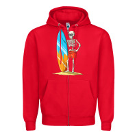 Red Surfing Skeleton Halloween Themed Surf Lovers Gift Zipper Hoodie - longCreatives