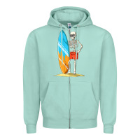 Seafoam Surfing Skeleton Halloween Themed Surf Lovers Gift Zipper Hoodie - longCreatives