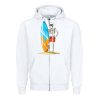 White Surfing Skeleton Halloween Themed Surf Lovers Gift Zipper Hoodie - longCreatives