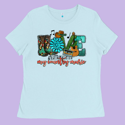Western Love My Country Music Ladies Tee Designed By Howdyjamesfarm