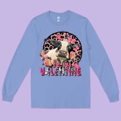 Be My Valentine Holstein Cow Valentine's Day Long Sleeve Tee Designed By Fadigitalartstudio