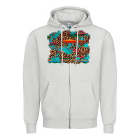 Dove Grey western serape leopard bull skull turquoise  background Zipper Hoodie - Artiststas