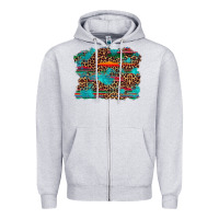 Heather Grey western serape leopard bull skull turquoise  background Zipper Hoodie - Artiststas