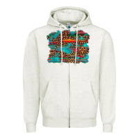 Oatmeal Heather western serape leopard bull skull turquoise  background Zipper Hoodie - Artiststas