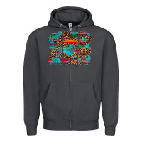 Smoke western serape leopard bull skull turquoise  background Zipper Hoodie - Artiststas