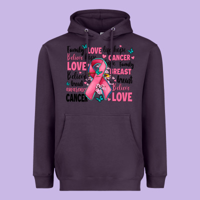 Breast Cancer Ribbons With Cancer Words Heavyweight Hoodie Designed By Adodesignshop