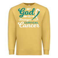 Antique Gold My God is Stronger Than Cervical Cancer Awareness Warrior Premium Sweatshirt - longCreatives