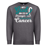 Charcoal Heather My God is Stronger Than Cervical Cancer Awareness Warrior Premium Sweatshirt - longCreatives