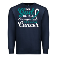 Navy My God is Stronger Than Cervical Cancer Awareness Warrior Premium Sweatshirt - longCreatives