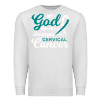 Oatmeal Heather My God is Stronger Than Cervical Cancer Awareness Warrior Premium Sweatshirt - longCreatives