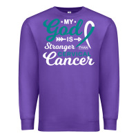 Purple My God is Stronger Than Cervical Cancer Awareness Warrior Premium Sweatshirt - longCreatives