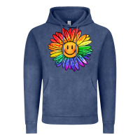 Vintage Denim rainbow smiley face sunflower Vintage Hoodie - OliviaCreatesArt