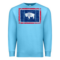 Ocean Blue State of Wyoming Flag Fun Vintage Retro Fall Hiking Premium Sweatshirt - longCreatives