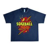 Navy Softball vibes lightning bolt Urban Heavy Tee - HowdyJamesFarm