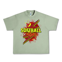 Oil Green Softball vibes lightning bolt Urban Heavy Tee - HowdyJamesFarm
