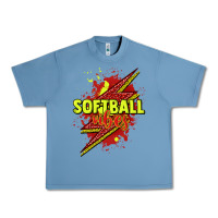 Pebble Blue Softball vibes lightning bolt Urban Heavy Tee - HowdyJamesFarm