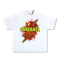 White Softball vibes lightning bolt Urban Heavy Tee - HowdyJamesFarm