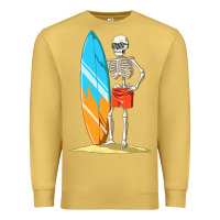 Antique Gold Surfing Skeleton Halloween Themed Surf Lovers Gift Premium Sweatshirt - longCreatives