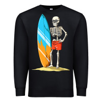 Black Surfing Skeleton Halloween Themed Surf Lovers Gift Premium Sweatshirt - longCreatives