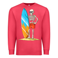 Cardinal Surfing Skeleton Halloween Themed Surf Lovers Gift Premium Sweatshirt - longCreatives
