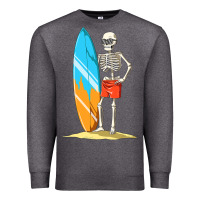 Charcoal Heather Surfing Skeleton Halloween Themed Surf Lovers Gift Premium Sweatshirt - longCreatives