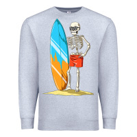 Heather Grey Surfing Skeleton Halloween Themed Surf Lovers Gift Premium Sweatshirt - longCreatives