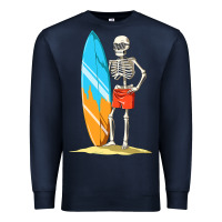 Navy Surfing Skeleton Halloween Themed Surf Lovers Gift Premium Sweatshirt - longCreatives