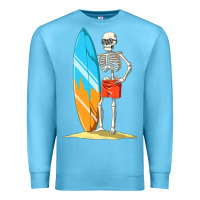 Ocean Blue Surfing Skeleton Halloween Themed Surf Lovers Gift Premium Sweatshirt - longCreatives