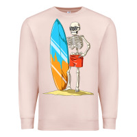 Pale Pink Surfing Skeleton Halloween Themed Surf Lovers Gift Premium Sweatshirt - longCreatives