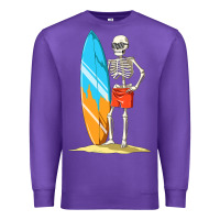 Purple Surfing Skeleton Halloween Themed Surf Lovers Gift Premium Sweatshirt - longCreatives