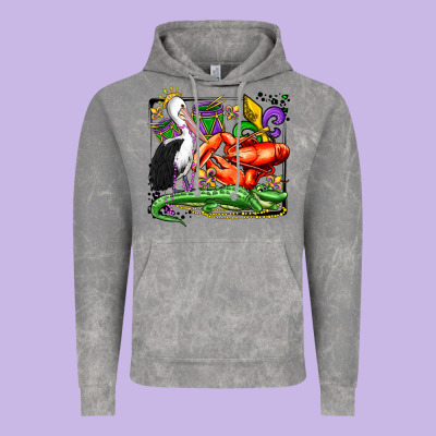 Mardi Gras Pelican Crawfish Crocodile Vintage Hoodie Designed By Oliviacreatesart