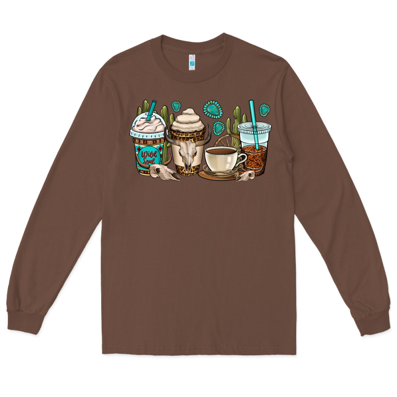 Bull Skull Coffee Cups Long Sleeve Tee by OliviaCreatesArt | Teevron