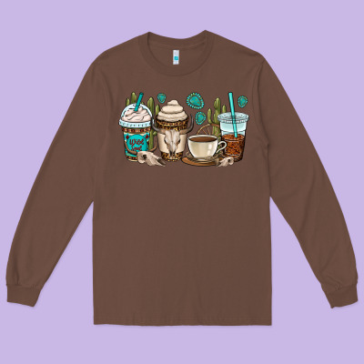 Bull Skull Coffee Cups Long Sleeve Tee Designed By Oliviacreatesart