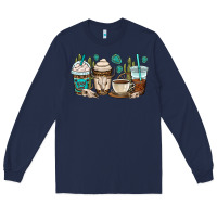 Navy bull skull coffee cups Long Sleeve Tee - OliviaCreatesArt