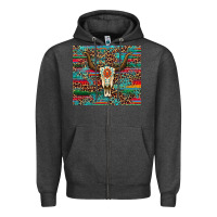 Charcoal Heather western serape leopard bull skull turquoise Zipper Hoodie - Artiststas