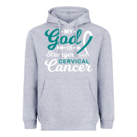 Heather Grey My God is Stronger Than Cervical Cancer Awareness Warrior Heavyweight Hoodie - longCreatives