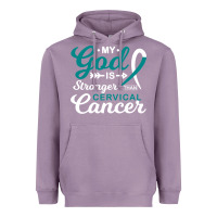 Lavender My God is Stronger Than Cervical Cancer Awareness Warrior Heavyweight Hoodie - longCreatives