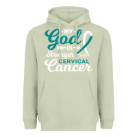 Matcha My God is Stronger Than Cervical Cancer Awareness Warrior Heavyweight Hoodie - longCreatives