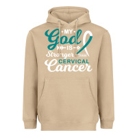 Mushroom My God is Stronger Than Cervical Cancer Awareness Warrior Heavyweight Hoodie - longCreatives