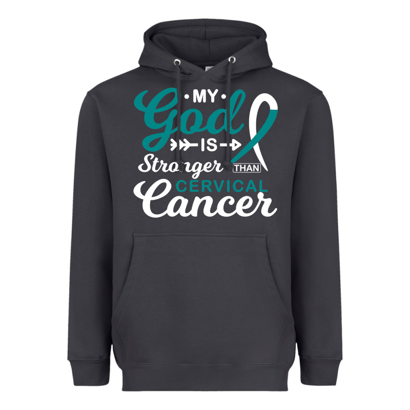 My God Is Stronger Than Cervical Cancer Awareness Warrior Heavyweight Hoodie by longCreatives | Teevron